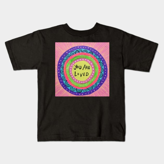 You Are Loved Rainbow Mandala Kids T-Shirt by MyCraftyNell